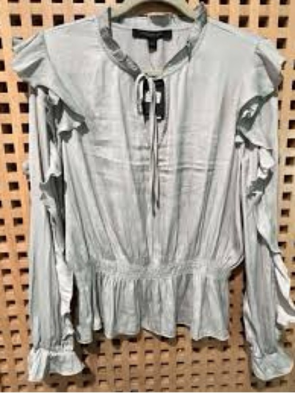 Light Gray Ruffle Tie-Neck Women's Top